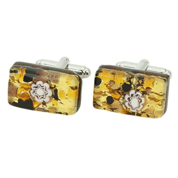 GlassOfVenice Murano Glass Venetian Classic Rectangular Cufflinks - Topaz Gold