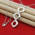 thumbnail image 3 of K-KED Stylish 925 Sterling Silver Geometric Square Round Pendant Necklace Chain Gift-18 inches, 3 of 5
