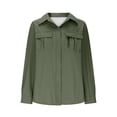 thumbnail image 3 of Holzkary Button Down Shirt for Women Basic Work Office Blouse Casual Loose Long Sleeve Tops Women's Long Sleeve V Neck Solid Color Cardigan Shirt Casual Fit Shrinkable Sleeve T Shirt Top Green Xxl, 3 of 6