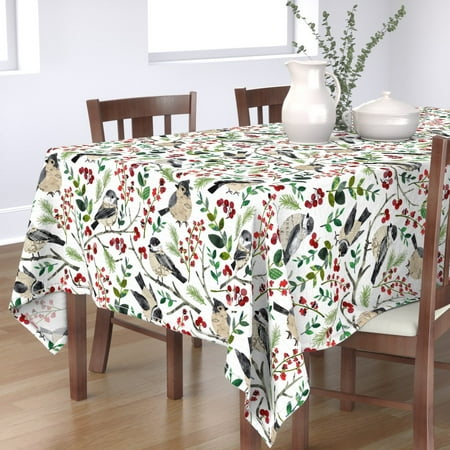 

Cotton Sateen Tablecloth 70 x 90 - World Map Birds Large Holidays Holiday Christmas Art Bird Nature Botanical Collage Animal Pine Print Custom Table Linens by Spoonflower