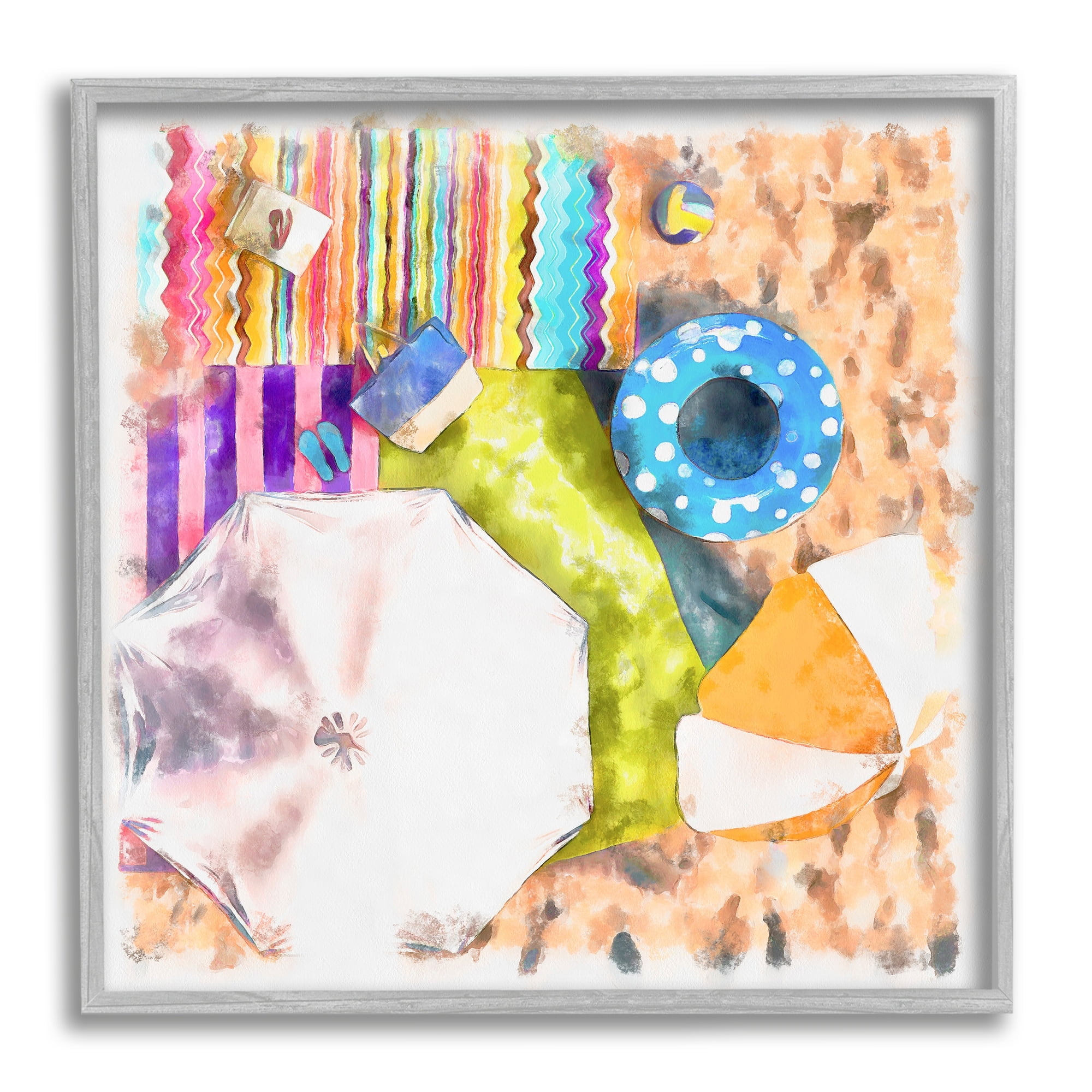 Stupell Industries Tropical Beach Lounge Scene Summer Umbrellas Floats Towels, 17 x 17,Design by Alonzo Saunders