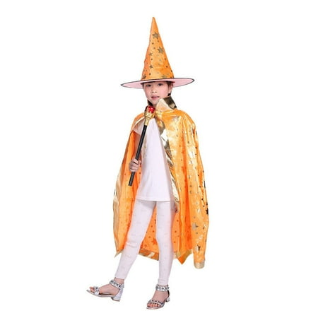 AkoaDa Boy Girl Kids Children Halloween Costumes Witch Wizard Cloak Gown Robe With Hat Cap Stars Fancy Dress Up Cosplay Chirstmas