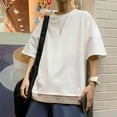 thumbnail image 3 of Mens Korean Style Oversized Short Sleeve T-Shirts Hip Hop Fake Two Pieces Tops, 3 of 10