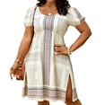thumbnail image 2 of Mifsaly Boho Dresses for Women Plus Size Scoop Neck Short Sleeve Summer Dress Side Split Geometric Print Lightweight Beach Vacation Sundresses XL, 2 of 6