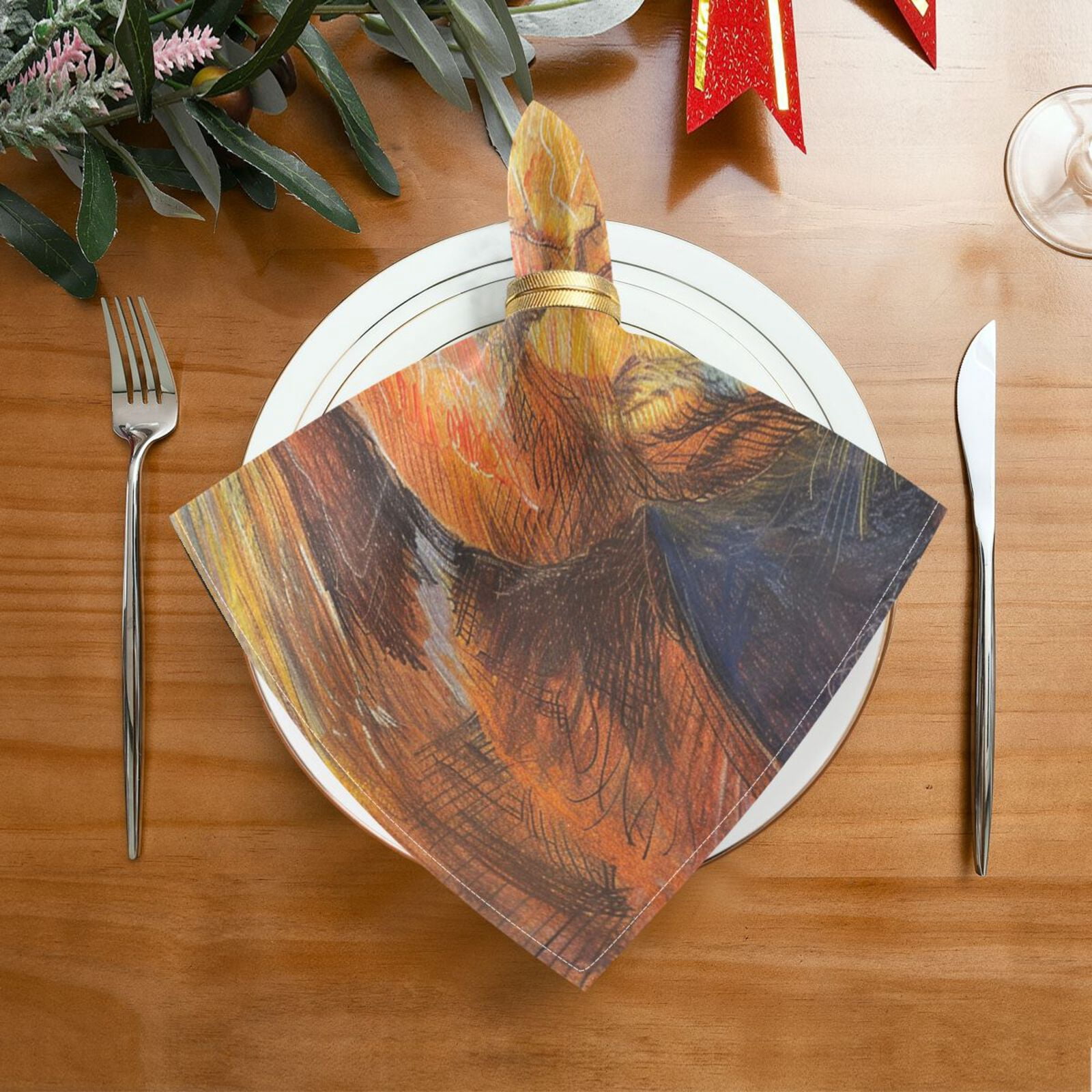 JSTEL Horse Head Crayon Drawing Cloth Napkins Set of 6, 20x20 Inch Washable and Reusable Napkin for Decoupage Dinner Party Everyday Use
