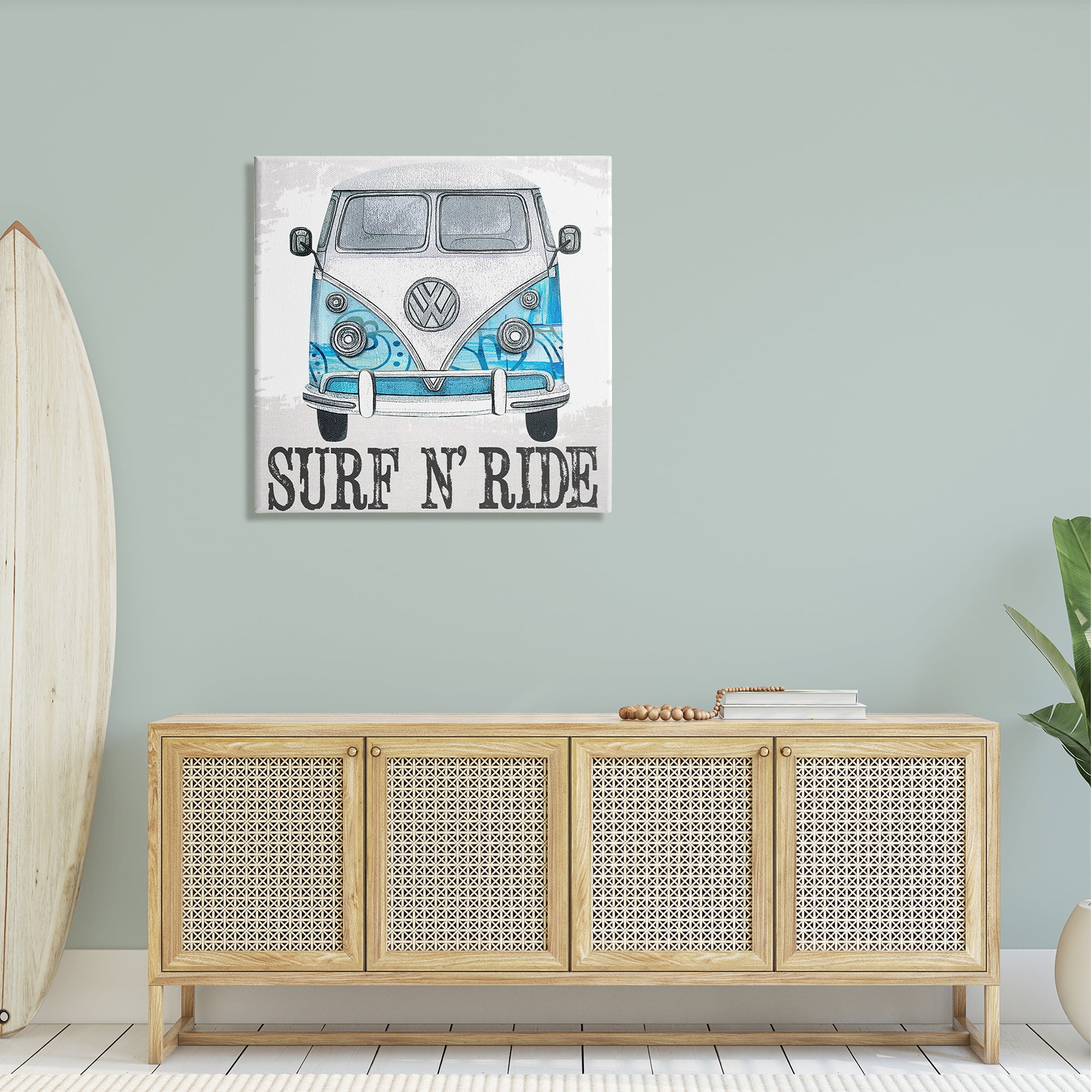 Stupell Surf N Ride Blue Retro Summer Bus Landscape Painting Gallery Wrapped Canvas Print Wall Art