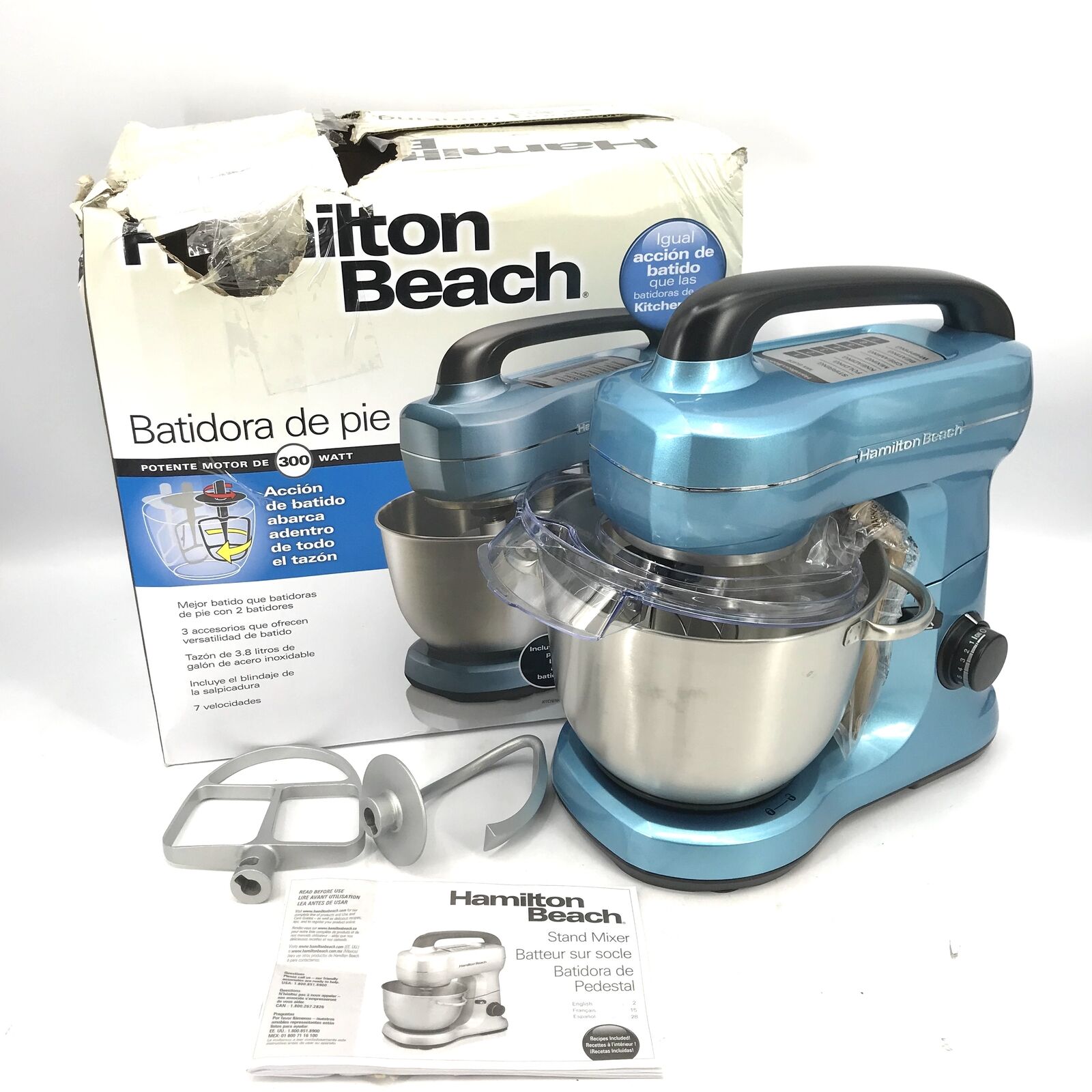 Hamilton Beach 4qt. Electric Stand Mixer w/Dough Hook &other Attachments Blue