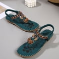thumbnail image 5 of Flip Flops for Women Bohemian Beaded Beach Sandals Lightweight Comfy Footbed Slip on Elastic Ankle Strap Summer Outdoor Flat Walking Shoes Dark Green Size 9, 5 of 7