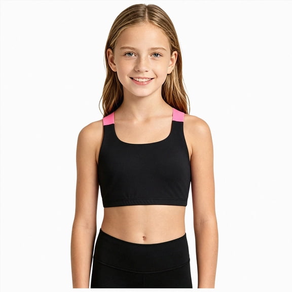 WUANDIXFA Girls' Training Bras Girls Training Bra Seamless Sports Bras for Teens Girls with Racerback Removable Pads,Black,9-10 Years