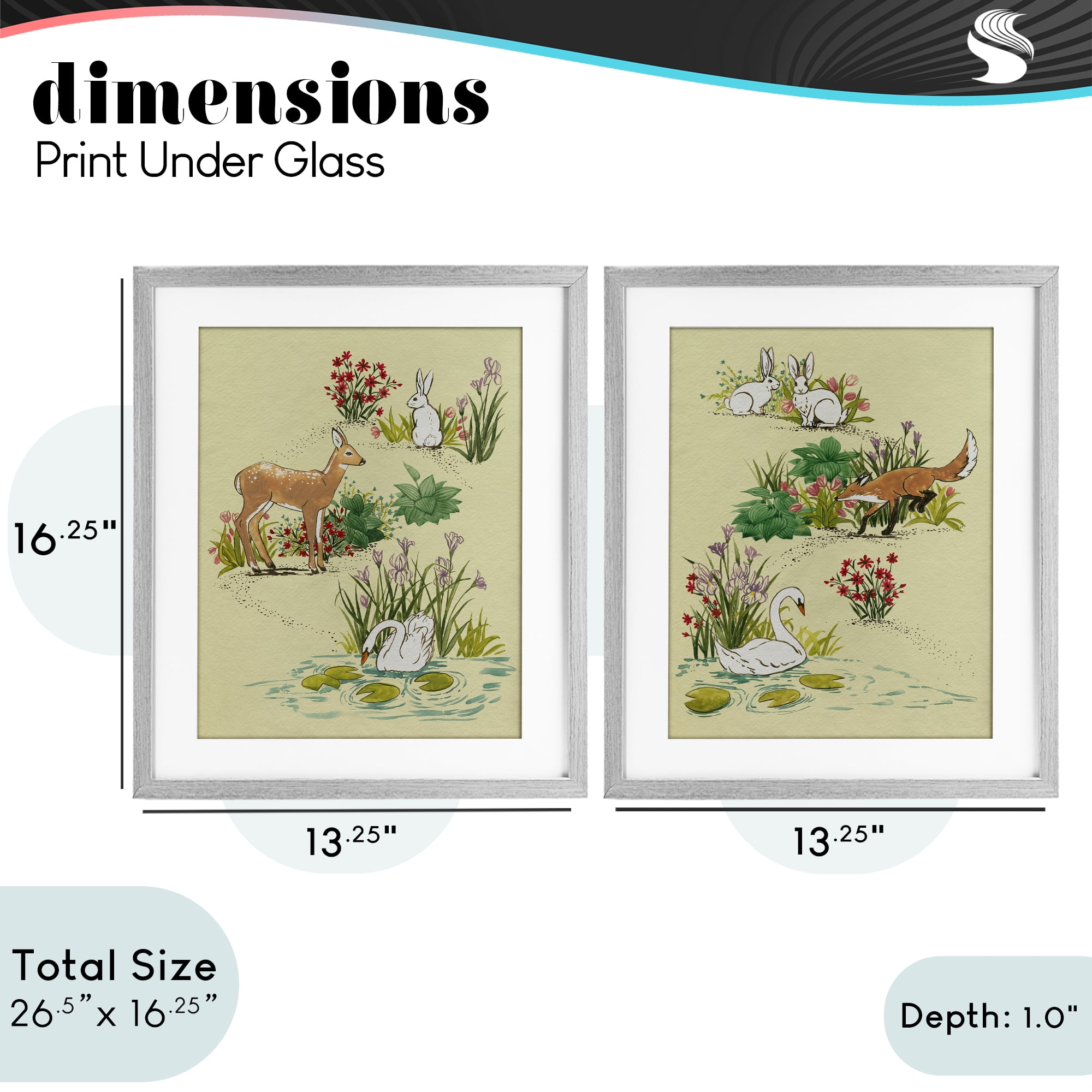 Stupell Industries Spring Animals in Nature 2 Piece Gray Framed Print Under Glass Set, design by Grace Popp