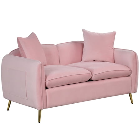 Ucloveria 57.8" Loveseat Couch with 2 Pillows Modern Sofa with Golden Metal Legs