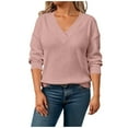 thumbnail image 3 of Horkkom Pullover Sweaters for Women Long Sleeve V Neck Sweaters Causal Solid Color Cozy Sweaters L, 3 of 10