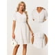 thumbnail image 2 of 2023 Primavera Verano vestido floral para mujer manga corta escote en V cinturón hasta la rodilla vestido blanco XL, 2 of 6