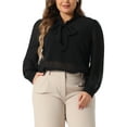 thumbnail image 2 of DARING DIVA Women's Plus Size Sheer Chiffon Bow Tie Neck Long Sleeve Blouse 1X Black, 2 of 6