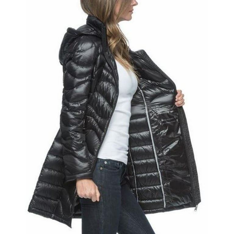 Andrew marc women's long length down puffer jacket with hood discount
