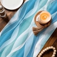 thumbnail image 3 of Blue Ombre Table Runner 72 Inches, Modern Moire Abstract Art Aesthetics Bed Runner Dresser Scarves Tabletop for Indoor Outdoor Parties/Ceremony/Banquet, 18" x 72", 3 of 8