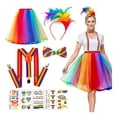 thumbnail image 6 of Clown Costume Set for Women Circus Outfit Feathered Headband Rainbow Tutus Skirt Gloves Socks Suspenders Halloween Costume, 6 of 9