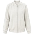 thumbnail image 5 of Chiccall Womens Plaid Bomber Jacket Fashion Zip‑Up Long Sleeve Loose Casual Coat Lightweight Outerwear White 2XL, 5 of 8