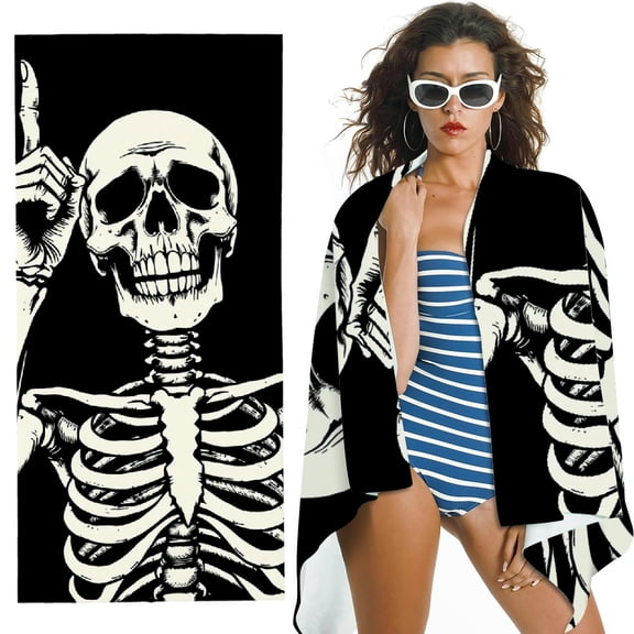 RKSupls Skeleton Pointing Hand Microfiber Beach Towel, Extra Large Quick Dry Lightweight Absorbent Towel for Travel Swimming Camping, Soft Super Absorbent- 30x60 in