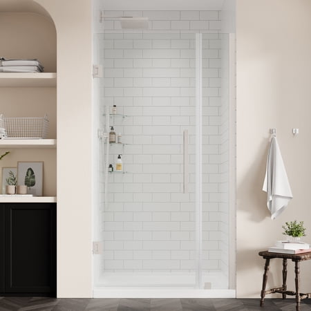Ove Decors Tampa-Pro 34 in. L x 32 in. W x 72 in. H Alcove Shower Kit with Pivot Frameless Shower Door in SN and Shower Pan