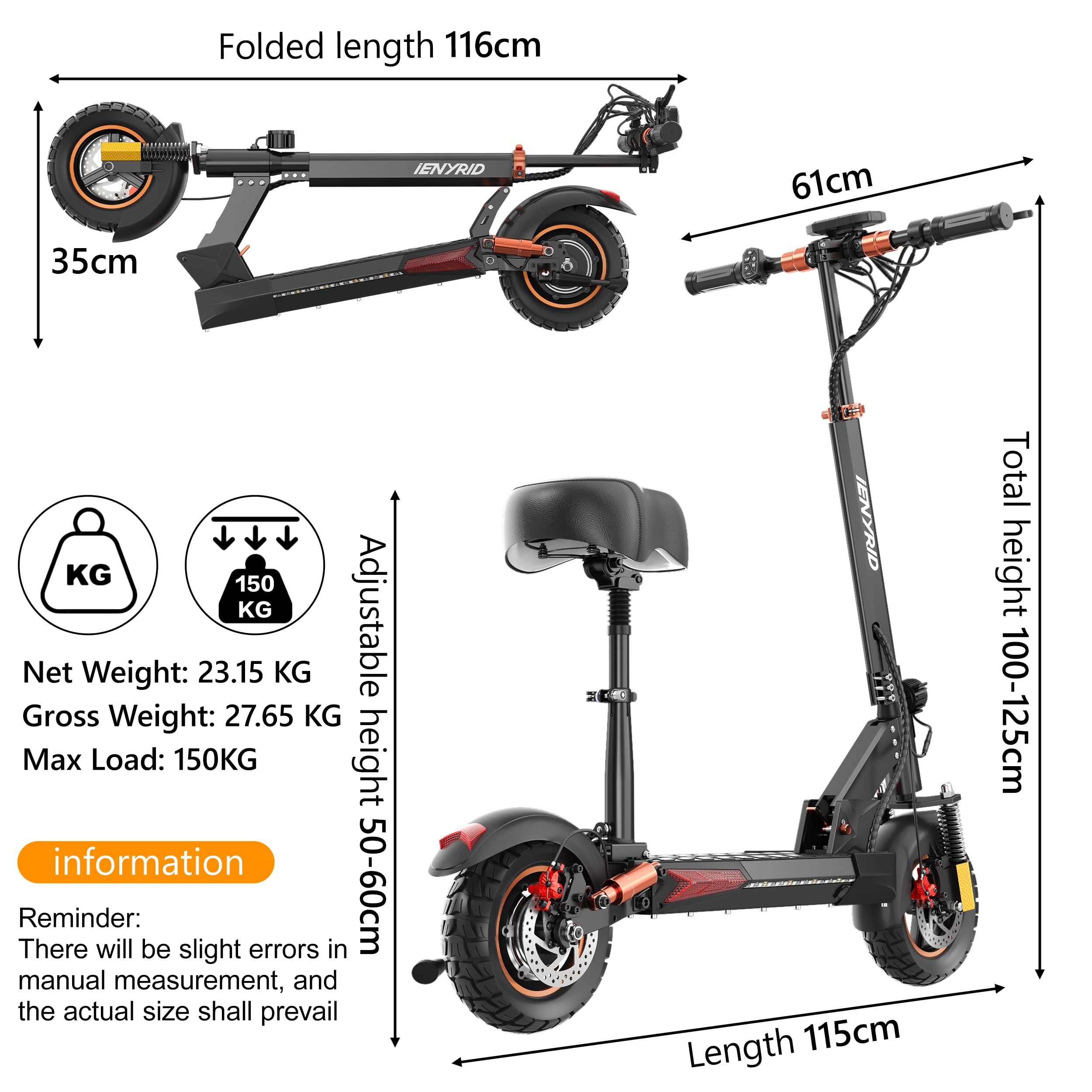 Mother's Day 12.5AH 48V 800W Electric Scooter Max 45KM/H & 25-40KM with Seat, 10 inch Tires, iENYRID Kick Scooter Commuter for Adults & Teens & Kids