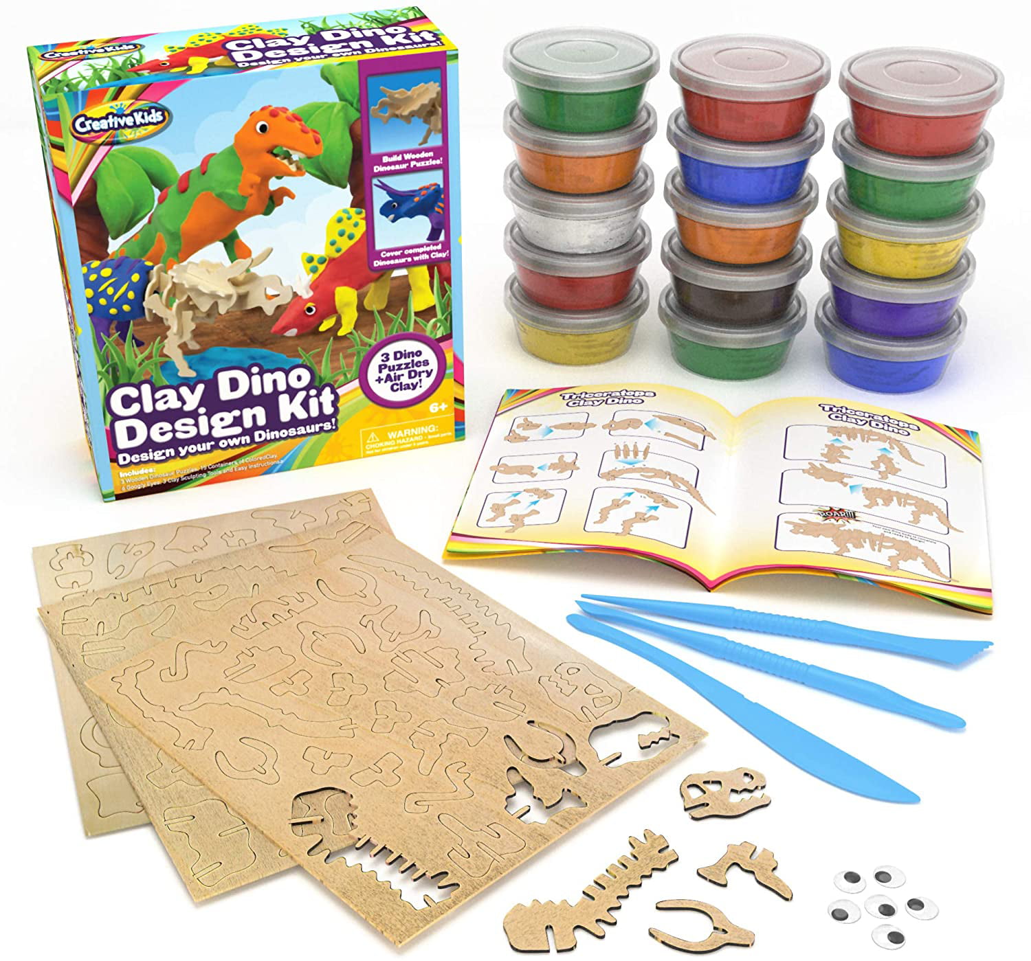 Dinosaur Theme Air Dry Modeling Clay Kit for Kids (3 Cups Set