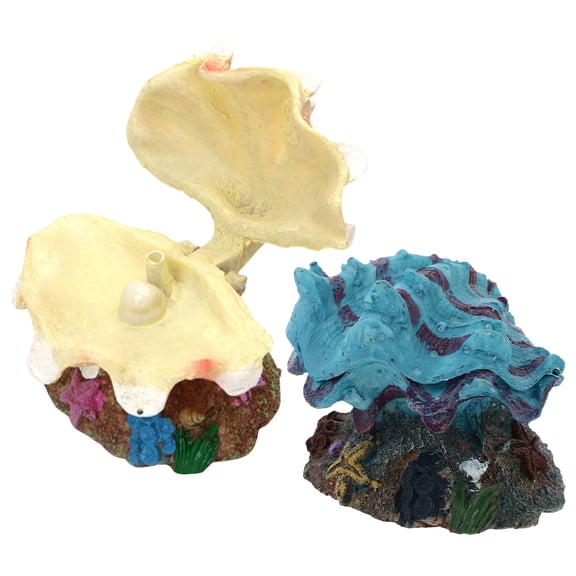 Raindrops 2Pcs Aquarium Bubbler Decorations Decorative Scallop Ornaments Underwater Resin Crafts