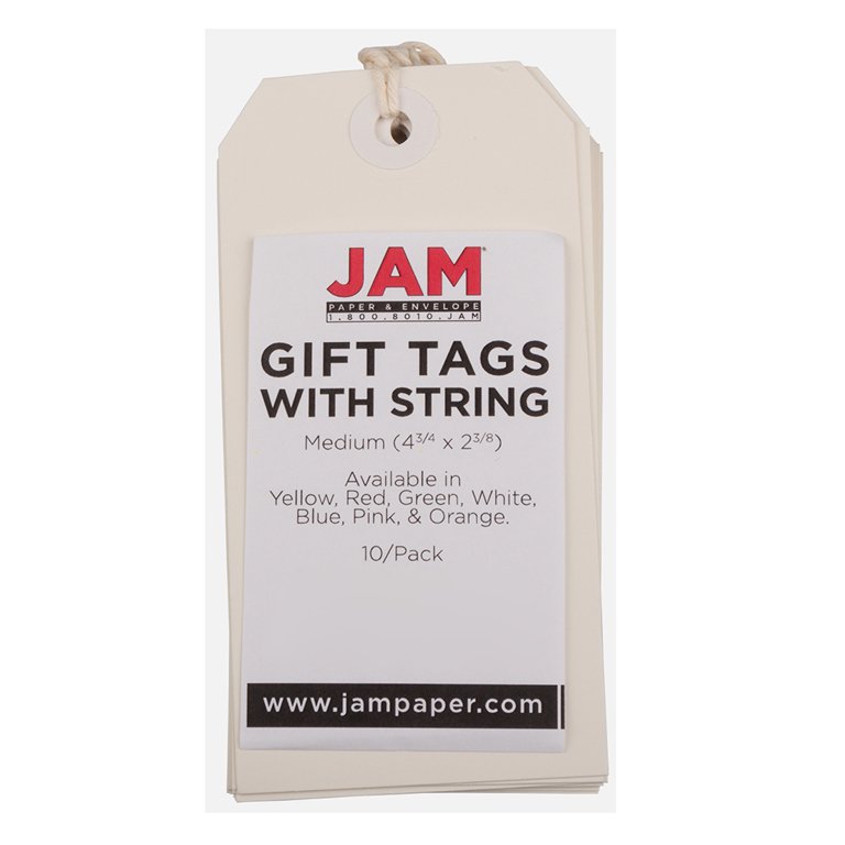 JAM PAPER Gift Tags with String - Medium - 4 3/4 x 2 3/8 - White - 10/Pack