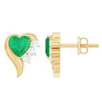 Rosec Jewels 1.25 CT Natural Emerald Stud Earrings with Diamond Stone, Heart Shape Emerald Earrings for Women, 18K Yellow Gold
