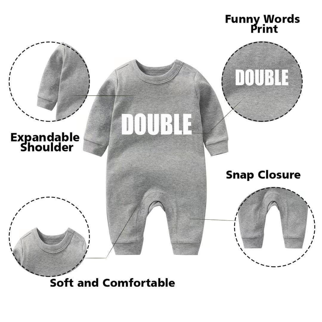 AOUYOA Baby Twins Bodysuits Newborn Baby Outfit Funny Double Trouble Clothing Set with hat