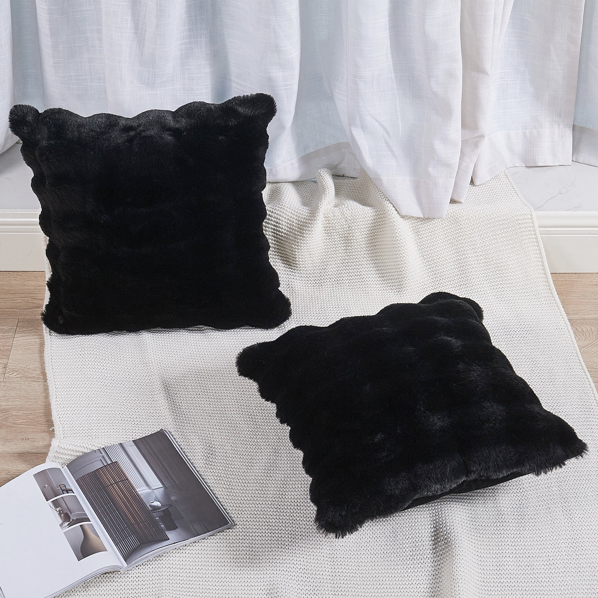 Home Soft Things Bubble Textured Faux Fur Pillow Covers, Set of 2, 20"x20", Black