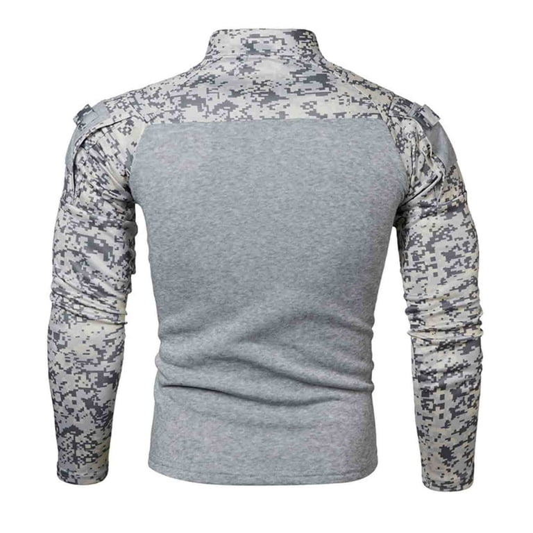 VSSSJ Men's Military Field Sweatshirts Big and Tall Camouflage Patchwork  Zipper Stand Collar Long Sleeve Top Blouse Outdoor Workout Jogging Sweater  Gray XXXL 