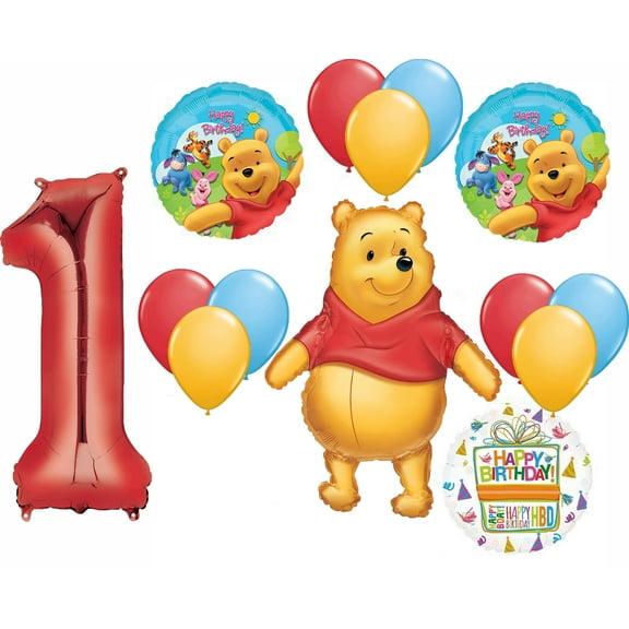 Winnie the Pooh 1st First Birthday Party Supplies and Balloon