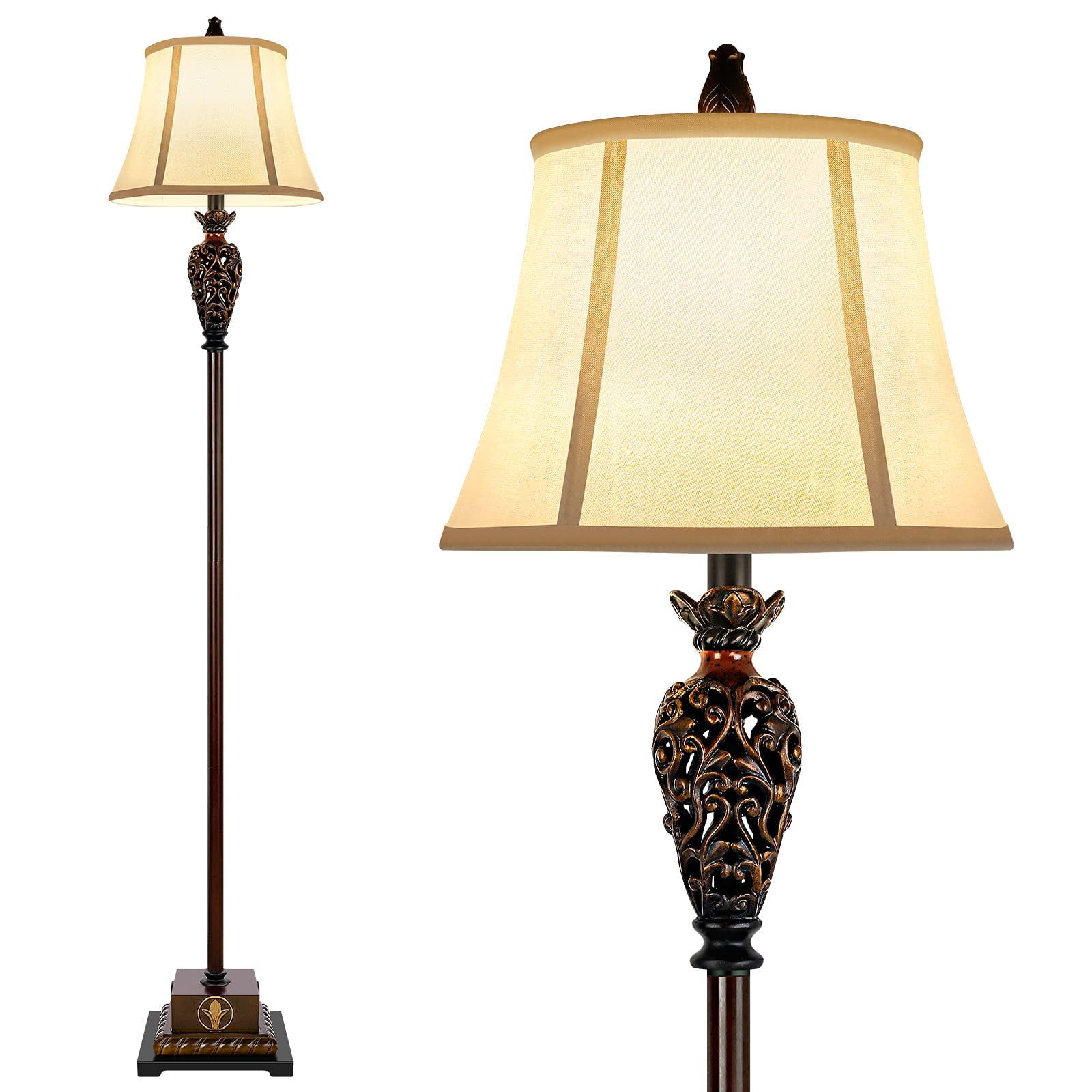 Traditional Floor Lamp for Living Room Classic Standing Lamp with White BellShaped Fabric