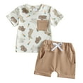 thumbnail image 2 of Gubotare Summer Baby Boy Clothes Toddler Boys Short Sleeve Shirt Set Kids Tee Shirt with Short Summer Clothes Set 2T 3T (Khaki,2-3 Years), 2 of 8