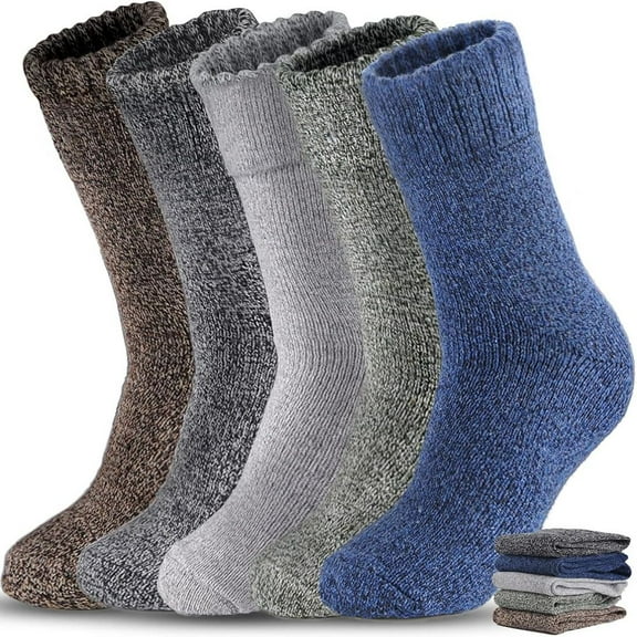 Daradara 5 Pairs Plus Velvet Thick Solid Color Men Wool Socks,Winter Warm Thermal Socks,Crew Boot Socks
