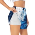 thumbnail image 3 of Lsque Blue White Fluid Art Printed Women's Running Shorts with Liner Pockets,Elastic Quick Dry Workout Athletic Gym Yoga Shorts,Womens High Waist Shorts-Small, 3 of 9