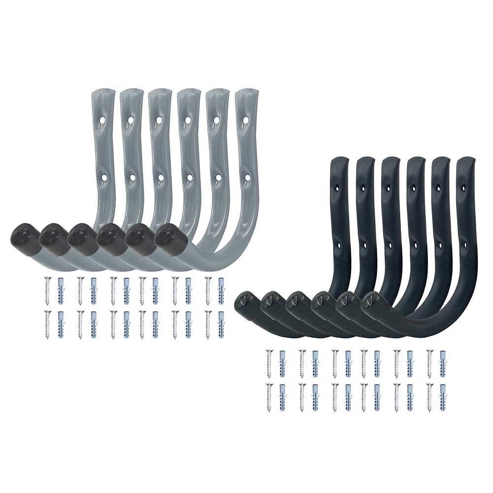 Heavy Duty J-Type Wall Brackets Hooks,6 Pack Garage Storage Tool Hangers for Bicycles,Hoses and Tools