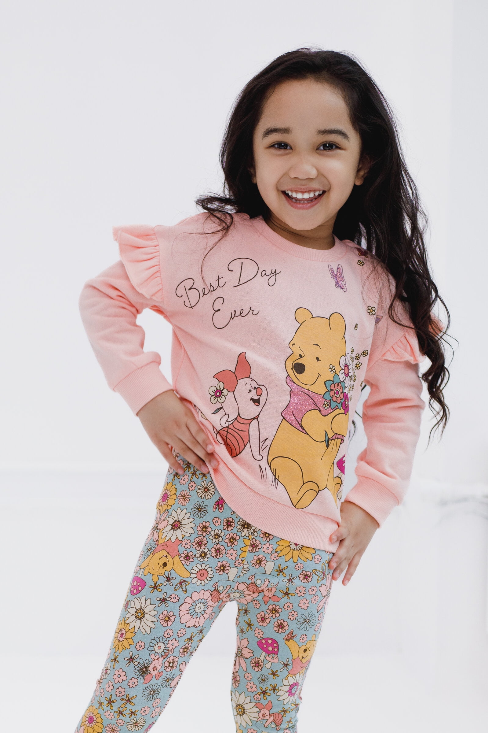 Disney Winnie the Pooh Piglet Floral Fleece Sweatshirt and Leggings Outfit Set Infant to Little Kid