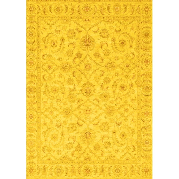 Ahgly Company Machine Washable Indoor Rectangle Oriental Yellow Traditional Area Rugs, 5' x 7'