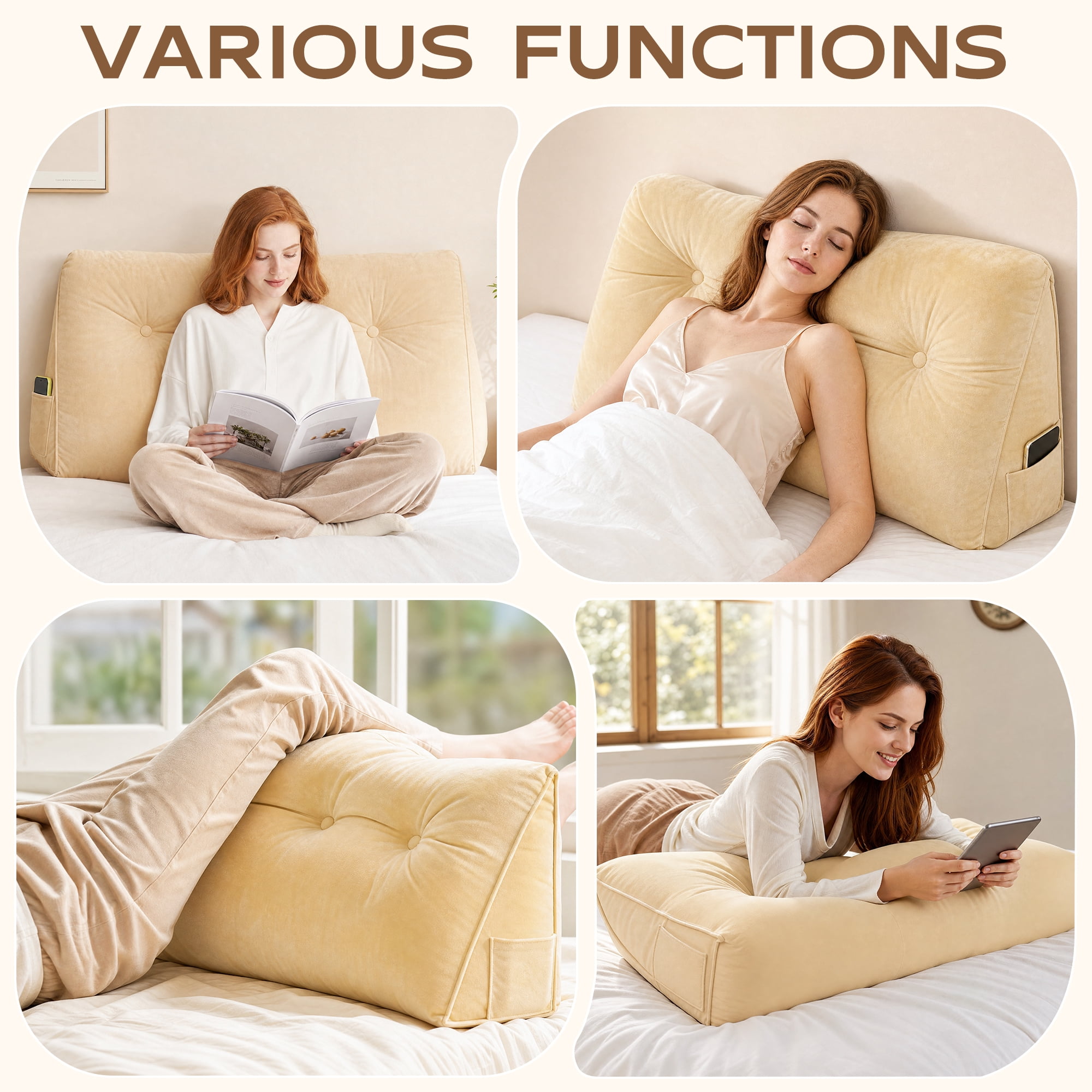 YEERSWAG® Headboard Pillow for Bed, Backrest Pillow for Sitting Up, Reading Pillow with Button Tufted Design, Bed Support Cushion for Bedroom, Twin 40 x 21 x 8 Inches, Beige