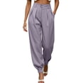 thumbnail image 2 of Wovilon Women's High Waist Pleated Tapered Ankle Pants with Pockets, Double Button Closure Work Trousers for Office Commute Business Casual Spring Fall Everyday Wear, 2 of 7