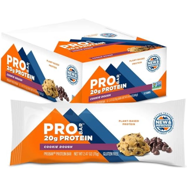 PROBAR - Barra de PROTEÍNA, masa para galletas, sin OGM, sin gluten, saludable, a base de plantas, ingredientes de alimentos integrales, energía natural (12 unidades)