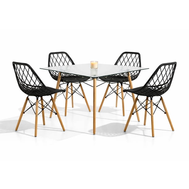 Set de comedor Cristal 120 cm Mundo In Oslo y 4 sillas Eames Vento Negro Minimalista