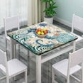 thumbnail image 2 of Blue Seahorse Square Tablecloth, Waterproof Fitted Table Cloth for Outdoor Picnic Indoor, Ocean Vintage Marine Life Print Wipeable Elastic Fabric Table Cover, Fits Tables up to 32" Square, 2 of 4