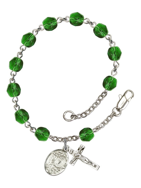 Bonyak Jewelry 18 Inch Rhodium Plated Necklace w/ 6mm Purple February Birth Month Stone Beads and Saint Jude Thaddeus Charm Bonyak Jewelry 18 Inch Rhodium Plated Necklace w/ 6mm Purple February Birth Month Stone Beads and Saint Jude Thaddeus Charm