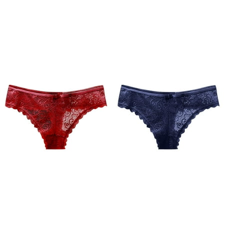 Lojoutye 2 Pack(Blue 1PCS & Red 1PCS) Multipack Comfort Choice Panties Plus Size Womens Underwear Bikini Panties Lace Soft Hipster Panty Ladies Stretch Full Briefs