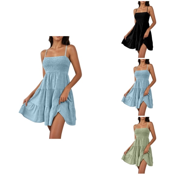 Women's Sleeveless Mini Dress, Textured Strapless Casual Sundress, A-Line Swing Short Dress, Solid Color Basic Summer Cami Dress for Daily Wear