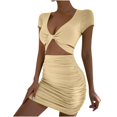 thumbnail image 2 of hotojiny Womens Cocktail Party Dresses Trendy Short Sleeve V Neck Cut out Mini Dress Slim Ruched Pencil Dress Clubwear, 2 of 3
