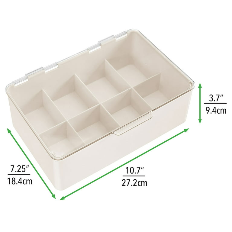  mDesign Plastic Tea Bag Divided Storage Organizer Container Box  with Hinge Lid for Kitchen Cabinet, Countertop, Pantry, Hold Coffee Pods,  Seasoning Packets, Condiments, 8 Sections, Clear: Home & Kitchen